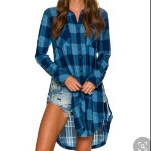 Free People Long Line Plaid Boho Tunic